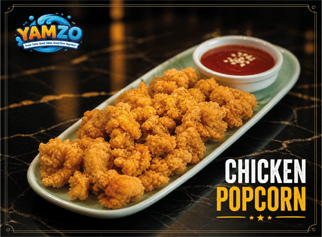 Crispy chicken popcorn with ketchup