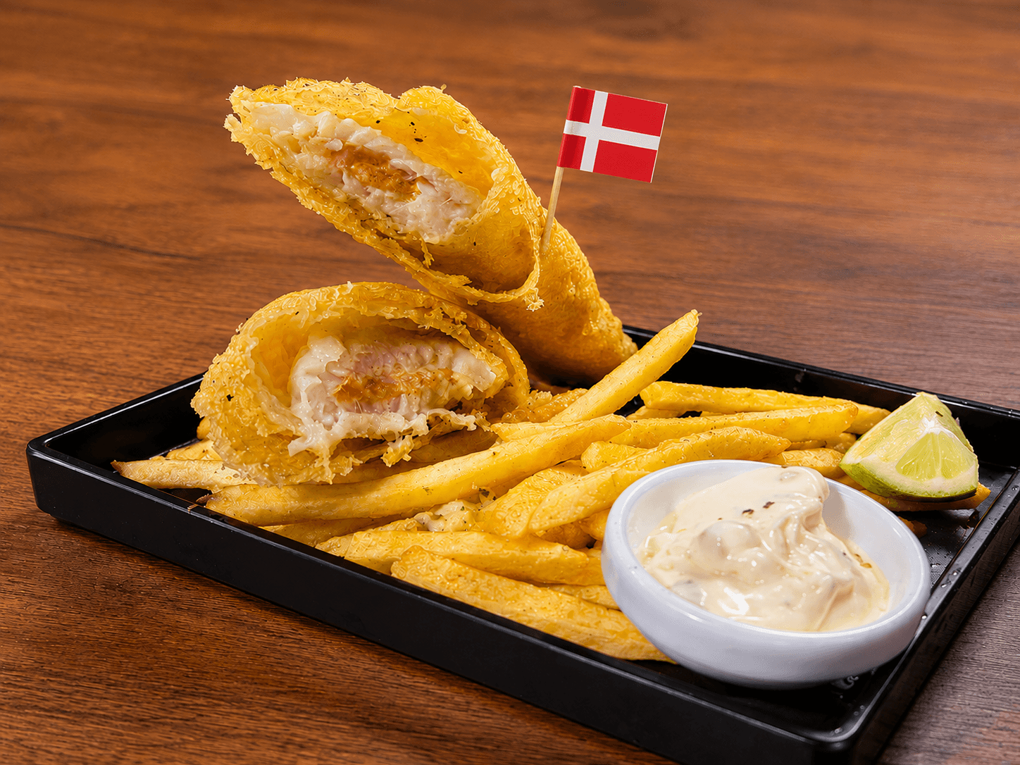 Danish fish and chips with tartar sauce